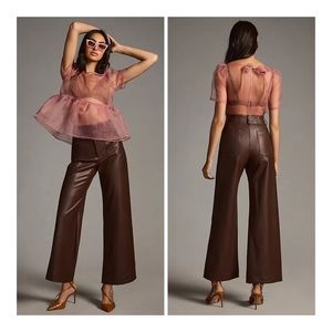 NEW Maeve Anthropologie The Colette Cropped Wide-Leg Faux Leather Pants 27 NWT
